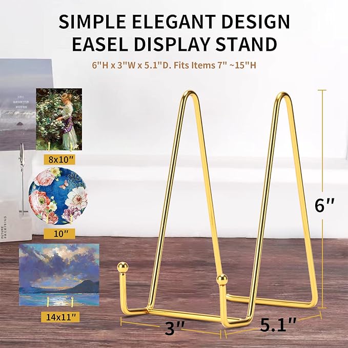 Kruodop 6 Inch Plate Stands for Display, 3 Pack Plate Holder Display Stand, Gold Metal Frame Easel Holder Stand for Pictures,Book, Photo, Decorative Plate