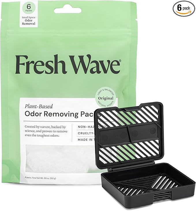 Fresh Wave Original Odor Eliminating & Deodorizing Packs - Bag of 6 & Fresh Pod Case - Safer Odor Relief for Small Spaces, Natural Plant-Based Odor Eliminator, Odor Absorbers for Home