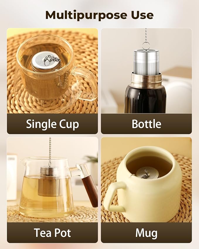 House Again Tea Infusers, Extra Fine Mesh Tea Strainers for Loose Tea, Updated Slim Threaded Lid & 304 Stainless Steel, Loose Leaf Tea Steeper for Brew Tea Spices & Seasonings