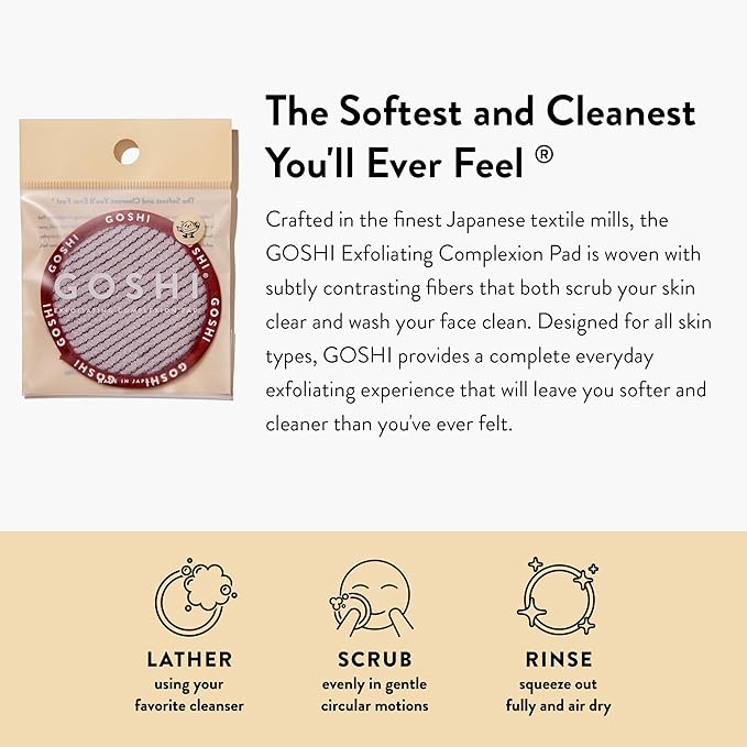 GOSHI Exfoliating Complexion Pads - Reusable, Rapid-Drying, Soft Exfoliating Face Scrubber for All Skin Types - Red - Made in Japan