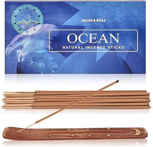 Ocean Incense Sticks - Natural Incense for Relaxation, Meditation and Creating a Serene Atmosphere(100 Sticks & 1 Burner Holder)