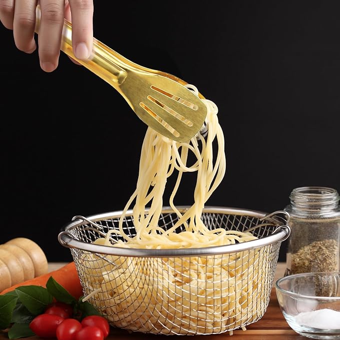 JCREN Serving Tongs - 6 Pack Stainless Steel Buffet Tongs, Gold, 7 Inch