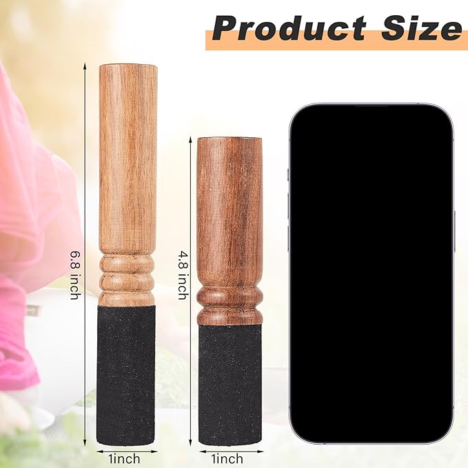 Nuanchu 2 Pieces Tibetan Singing Bowl Mallet Suede Wooden Striker Leather Wrapped Meditation Mallet Sound Bowl Stick Buddha Musical Instruments for Buddhist Meditation Yoga Chime (Black and Brown)
