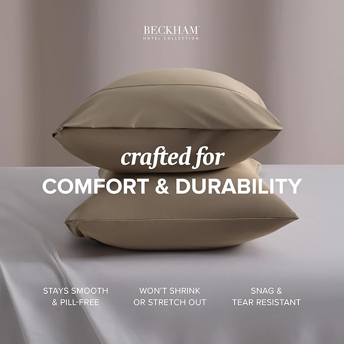 Beckham Hotel Collection Cooling Pillowcases for Hot Sleepers, King Size Set of 2, Cool Bedding, Envelop Closure, Silky Soft, Breathable, Moisture-Wicking, Sand