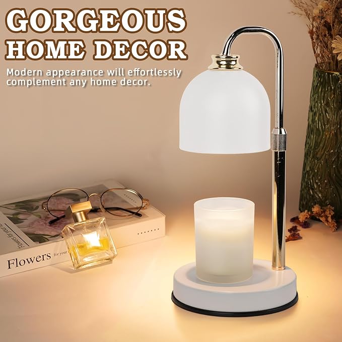 Candle Warmer Lamp with Timer Dimmable, Christmas Birthday Gifts for Women Mom, Modern Candle Warmer, White Candle Lamp for Jar Scented Candles, Home Decor, Wax Melt Warmer with 2 Bulbs