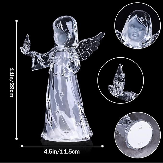 Acrylic Clear Guardian Angel Figurines with LED Light, Crystal Glass Finish Angel Statue, Large Christmas Angels Gifts for Women, Healing Angels Figurines Decorations(Star)