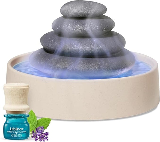 Lifelines Stacking Stones Aromatherapy Diffuser - Calming Sensory Oasis with Mesmerizing Aromatic Mist & Auto-Shut Off Features - Includes Essential Oil Blend with Mess-Free Precision Pump