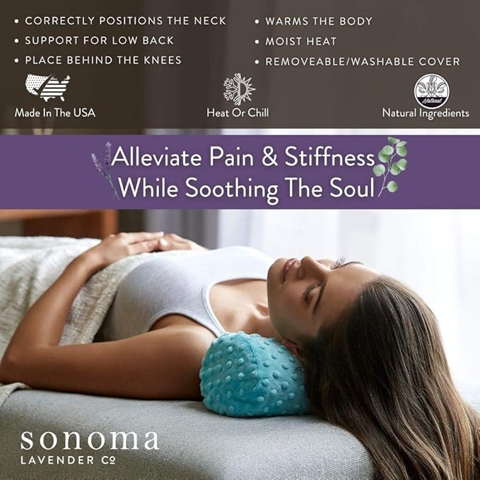 Sonoma Lavender, Lavender Bolster Roll, Microwaveable, Hot/Cold Neck Pillow, Soothing and Relaxing Pain Relief for Neck, Low Back or Behind The Knees, Removable/Washable Cover, (Arctic Circle)