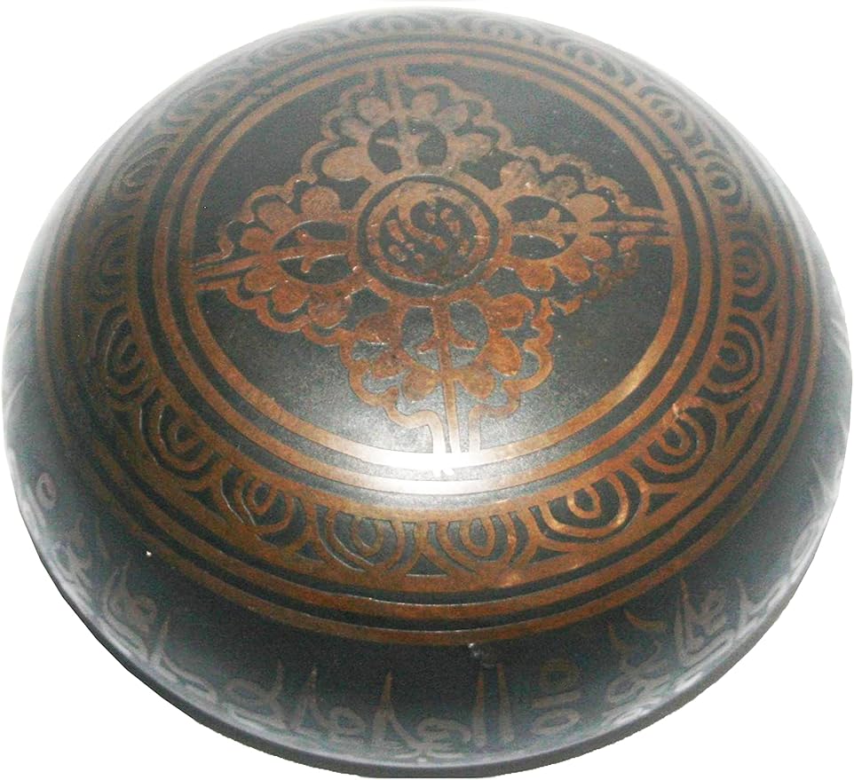 3392 SB Tibetan Auspicious Symbol Singing Bowl Set ~ Mallet Cushion Meditation Chakra Healing Prayer Yoga Mindfulness (SB-3392-E)