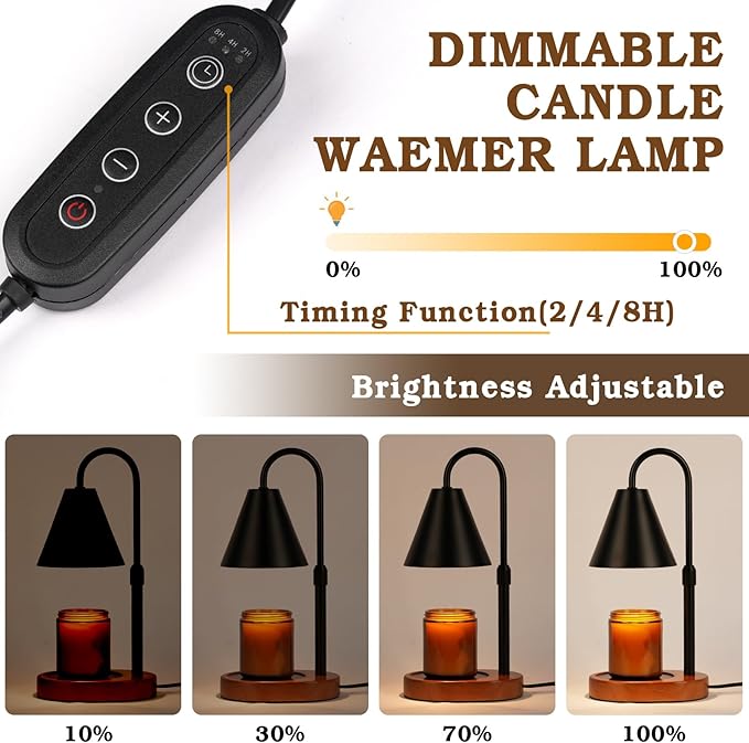 Candle Warmer Lamp With Timer Dimmable 2 Pack, Christmas Birthday Gifts for Women Mom, Modern Candle Lamp, Black Candle Warmer for Jar Scented Candles, Home Decor, Wax Melt Warmer with 4 Bulbs