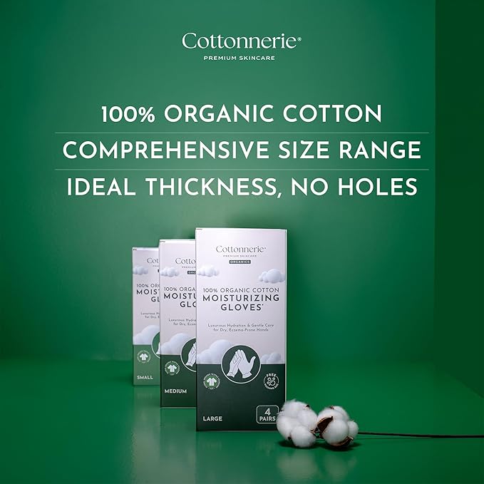 4 Pairs Cottonnerie Organic Cotton Gloves for Dry Hands Sleeping, Moisturizing Gloves Overnight, Hand Moisturizer Gloves, Moisture Gloves for Dry Hands Overnight, Sleeping Gloves, Small