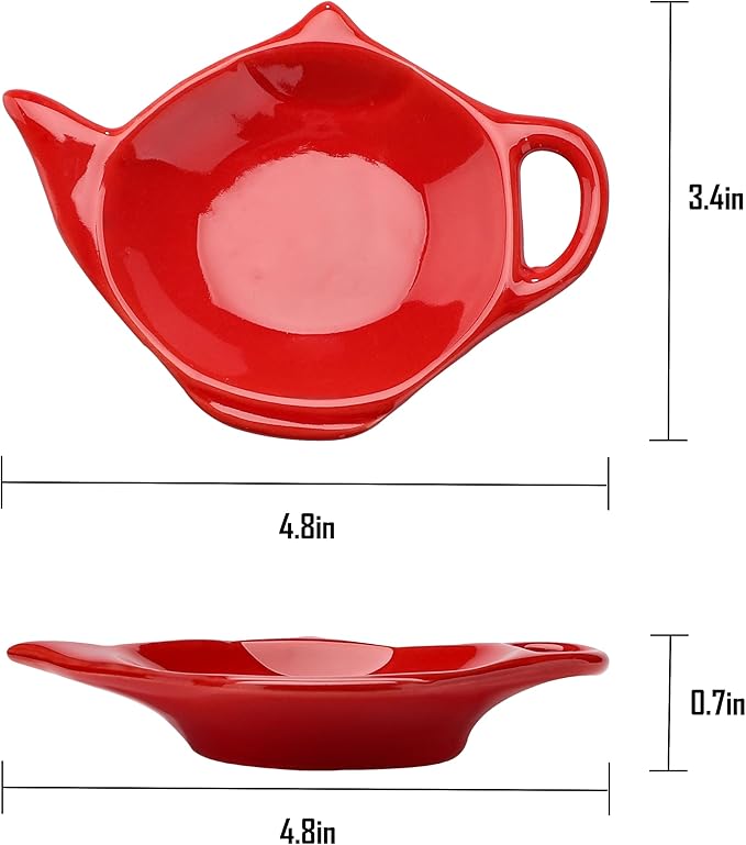 Ceramic Tea Bag Coaster Set of 6 Teapot Shaped Tea Bag Holder for Used Tea Bag, Teabag Caddy Holder Set for Organizing Tea Time