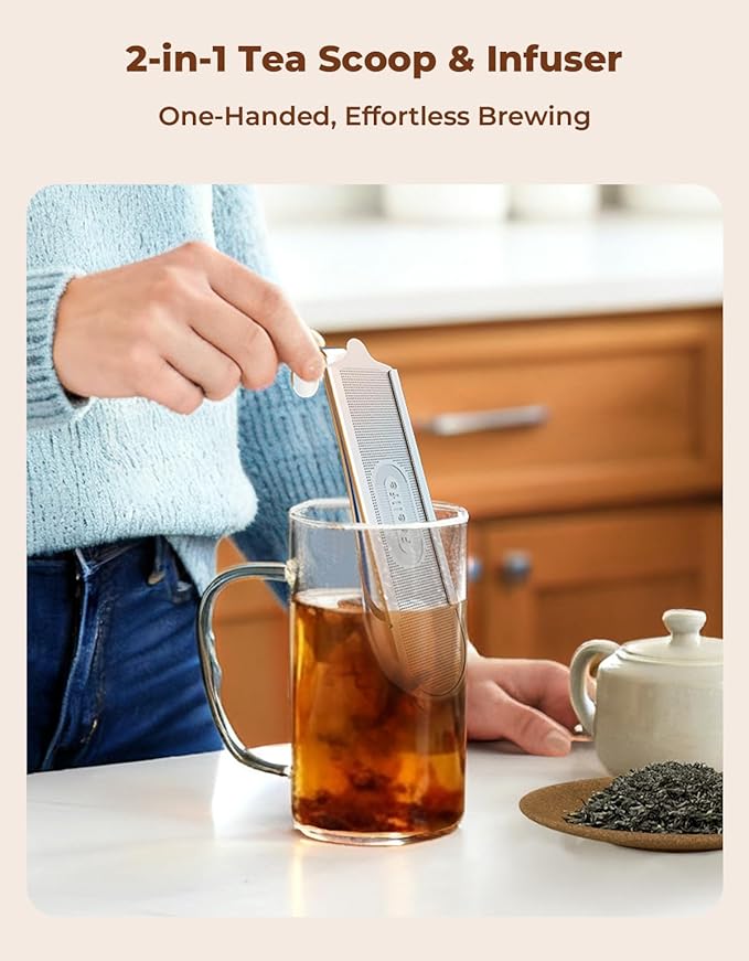 Tea Infuser for Loose Leaf Tea, 2-in-1 Tea Scoop Infuser Fine Mesh Tea Strainers for Loose Tea Single Cup, 304 Stainless Steel Loose Leaf Tea Steeper