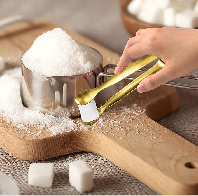 JCREN 12 Pcs Serving Tongs, Small Serving Utensils for Parties Catering Gold Tongs, Food-Grade 304 Stainless Steel Mini Appetizer Tongs for Tea Party Coffee Bar, 4 Inches - Gold