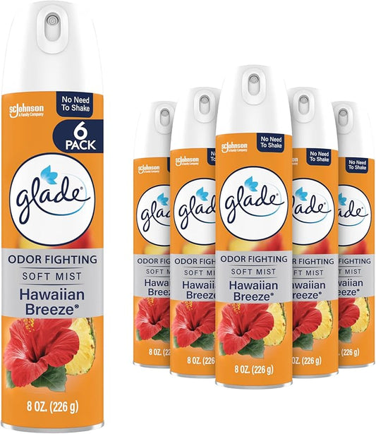 Glade Air Freshener Room Spray, Hawaiian Breeze Scent, Odor Fighting to Deliver Long Lasting Freshness, 8 Oz, 6 Count