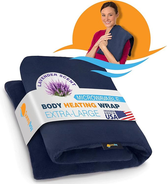 SunnyBay Lavender Microwave Heating Pad, Microwavable Heavy Weighted Full Body Moist Hot Pack and Washable Fleece Cover, 10x24 Inches, 4 lbs, Made in USA, Midnight Blue