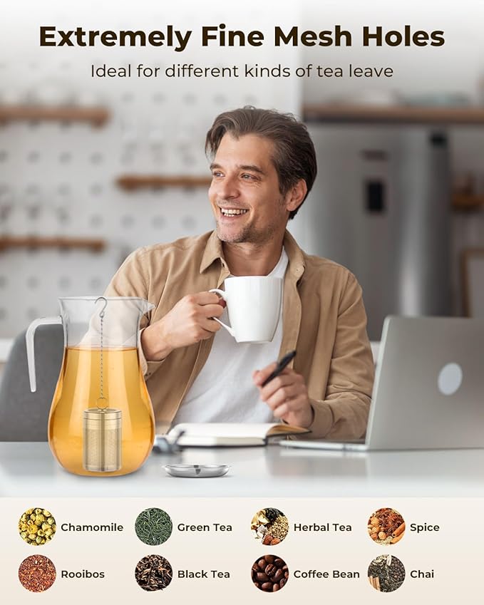 House Again Tea Infusers, Extra Fine Mesh Tea Strainers for Loose Tea, Updated Slim Threaded Lid & 304 Stainless Steel, Loose Leaf Tea Steeper for Brew Tea Spices & Seasonings
