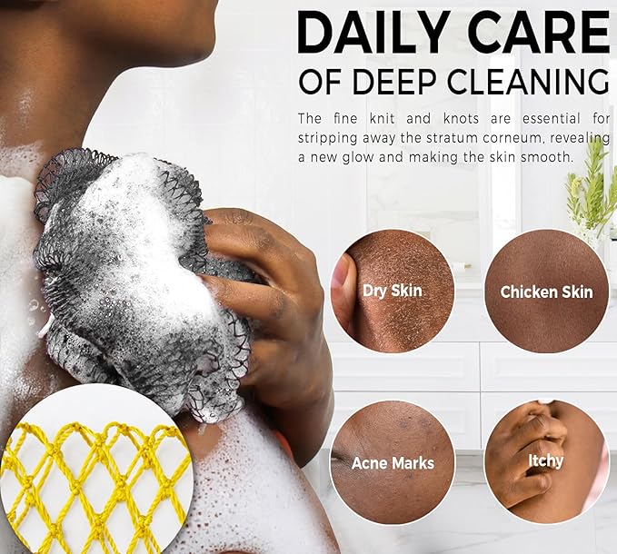 African Net Sponge with Knots - 2 Pieces Exfoliating Body Scrubber Bath Sponge - Back Scrubber Washcloth for Shower - Real African Scrub Exfoliator Body Care for Women