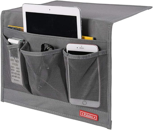 Bedside Caddy,Bedside Organizer Caddy Under Mattress,Holds Magazines,Books (4 Pockets-Grey)