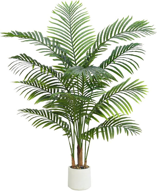 Artificial Palm Tree Indoor Plant 4FT Tall Fake Tropical Palm Tree in Pot, Real Bark Design Faux Areca Palm Tree for Home Office Living Room Bedroom Farmhouse Modern Outdoor Topiary Tree (13 Trunks)