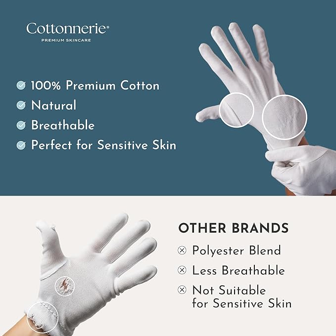 4 Pairs Cottonnerie Original Cotton Gloves for Dry Hands Sleeping, Moisturizing Gloves Overnight, Hand Moisturizer Gloves, Moisture Gloves for Dry Hands Overnight, Sleeping Gloves, X-Large