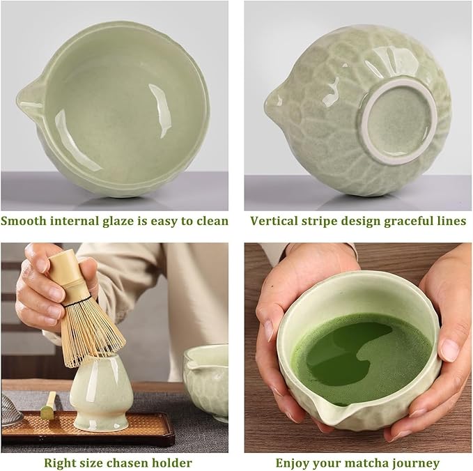 Matcha whisk Sets,Japanese Matcha Set,Matcha Bowl with Spout,Matcha Whisk and Holder,Bamboo Scoop,Sifter - 6 Pcs Tea Set for Matcha Lover,Tea Ceremony,Thanksgiving,Christmas gifts(Green)