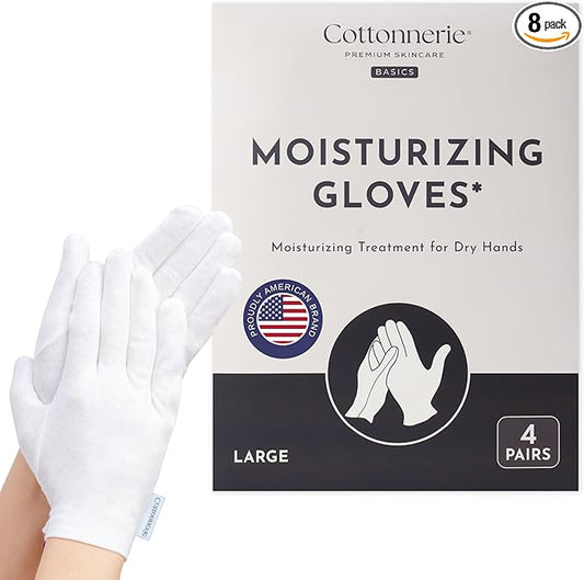 4 Pairs Cottonnerie Basics Cotton Gloves for Dry Hands Sleeping, Moisturizing Gloves Overnight, Hand Moisturizer Gloves, Moisture Gloves for Dry Hands Overnight, Sleeping Gloves, Large