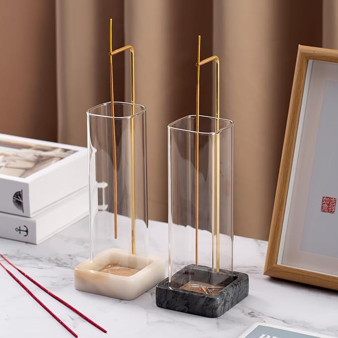 Incense Holder, Unique Marble Incense Stick Holder, 100% Anti-Ash Flying, Brass Incense Holder for Sticks, Incense Burner Holder for Meditation Yoga (White)