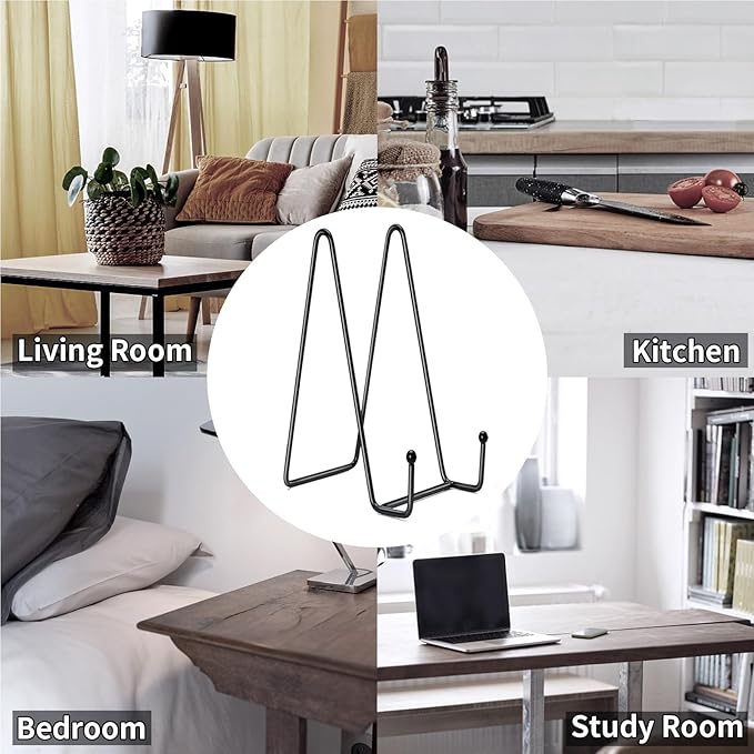 Kruodop 4 pack of 12 inch plate stands for display, black metal frame holder stands for plates, picture frames, books, small easels, decorative plates, photos, platters, and tabletop art(black)