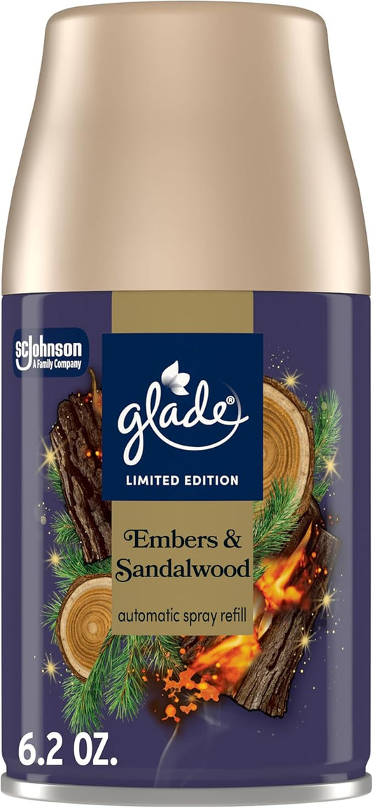Glade Automatic Spray Refill, Embers & Sandalwood, Scented Air Freshener for Home and Bathroom, 6.2 Oz