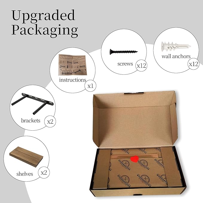 BGMG Wood Floating Shelves for Wall 16 inch Set of 2, Rustic Wooden Wall Mount Shelves for Living Room Bedroom Kitchen Farmhouse-16x6.7x1.25 inch- Dark Walnut