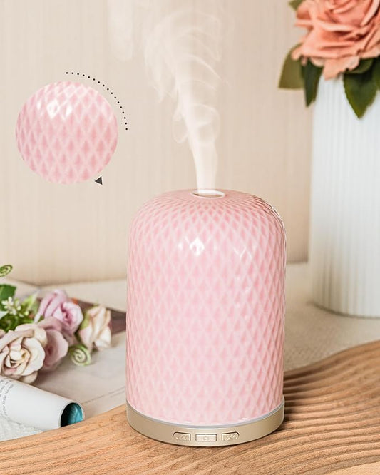 Essential Oil Diffuser for Home, 120ML Diffusers for Essential Oils Large Room, Ceramic Diffuser with USB Cable, Warm Ambient Light, Aromatherapy Diffuser Home Decor, Gift Choice, Pink