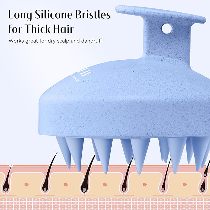 HEETA Scalp Scrubber Shampoo Brush, Scalp Massager Tool for Hair Growth, Soft Silicone Bristles for Dandruff Removal Wet Dry Use Women Men Kids Pet, Fit All Hair Types Care, Blue