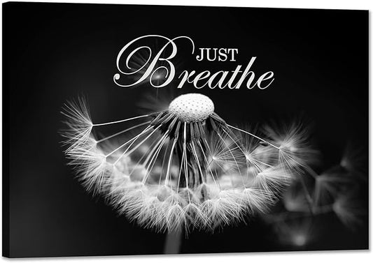 SKASNFAI Zen Wall Art Just Breathe Canvas Picture Positive Inspirational Dandelion Framed Artwork Poster Mental Health Office Pictures Wall Decor for Bathroom (16L x 24W)