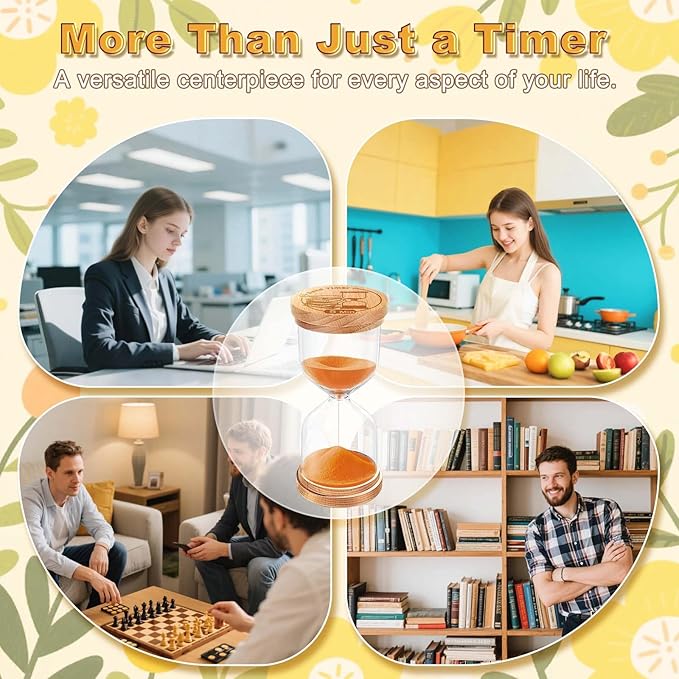CNCJ 25 Minute Wooden Sand Timer, Hourglass Orange Small Sand Watch Reloj De Arena for Desk Decor Kitchen Classroom Office Study Home Decoration