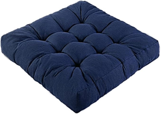 Meditation Floor Cushions, Thickened Floor Pillow for Adults, Large Square Pillows Seat Cushion for Tatami Living Room Yoga, Memory Sponge Block Added, 22x22 Inch, Drak Blue