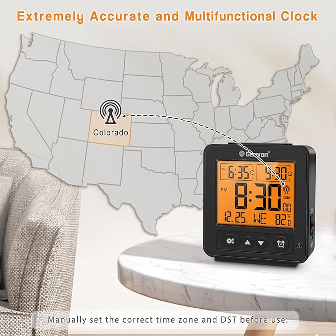 Geevon Small Digital Atomic Alarm Clock for Bedroom, Travel Table Clock with Auto/8s Backlight, 2 Alarm, Temperature, Desk Clock Battery Operated for Deep Sleepers Kids Elderly Home Office, Black