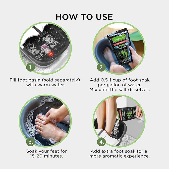 Tea Tree Oil Foot Soak with Epsom Salt - Made in USA - for Toenail irritations, Athletes Foot, Stubborn Foot Odor Scent, Softens Calluses & Soothes Sore Tired Feet - 2 Pack