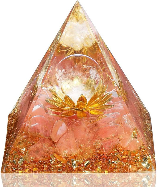 LAIDANLA Watermelon Red Orgone Pyramid Healing Crystals Orgonite Pyramid Flower of Life Positive Energy Spiritual Reiki Gemstone Pyramid for Anti-Stress Inspirational Attracts Success Decor Gifts