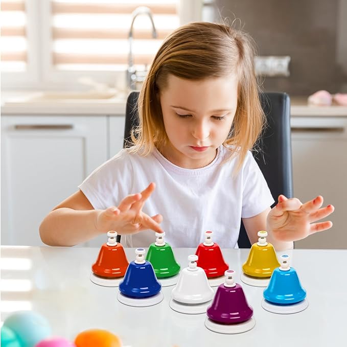 8 Notes Desk Bells, Music Bell Percussion Instrument, Colorful Diatonic Metal Bells, Chromatic Musical Table Bell for Teaching Church Chorus Holiday Party Supplies Birthday Gift
