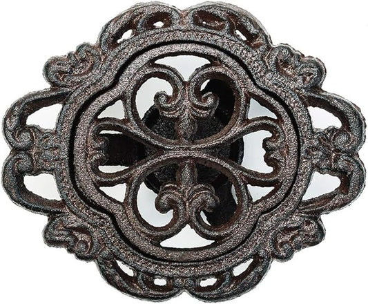 Sungmor Cast Iron Teapot Warmer Dish Cups Heater Pot Trivet - Rustic & Graceful Pattern Design with Tealight Holder - Heavy Duty & Decorative Candle Holder Stands for Heat Food Coffee Milk or Tea