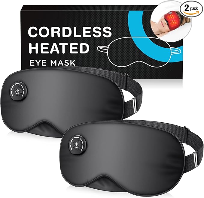 Heated Eye Mask Cordless, USB Eyes Heating Pad, Mask with Temperature Control, Electric Warm Eye Compress for Dry Eyes, Blepharitis, Chalazion, Gift for Men Women(Pack of 2)