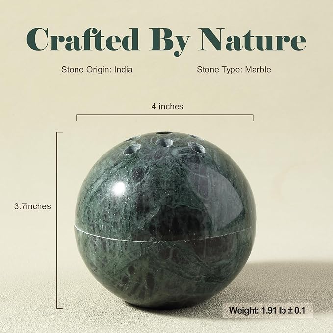 Koville Marble Incense Burner, Natural Stone Incense Holder for Cone/Balsam Fir/Palo Santo/Sage, Handmade Sphere Incense Burner for Meditation Yoga SPA Relaxation, Home Decor(Green)