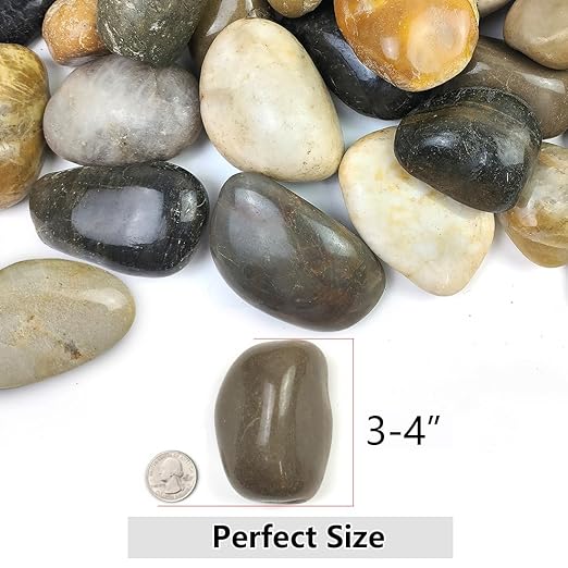 20lbs Large River Rocks for Landscaping, 3-4" Decorative Pebbles for Garden Design, Hand-Picked Smooth Stones for Fish Tank, Flower Pots, Indoor Water Fountains, Pathways, Backyard, Mixed Color