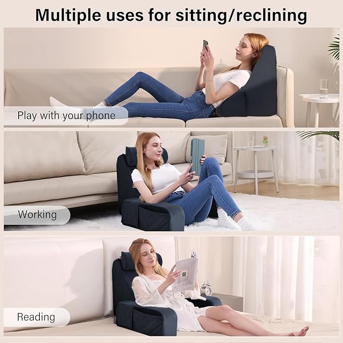 ENITYA Back Pillow for Bed Sitting up, 19" Reading Pillow for Sitting in Bed Adult, Back Support Pillow with Arms for Watching TV/Reading/Gaming/Resting, Medium(Black)