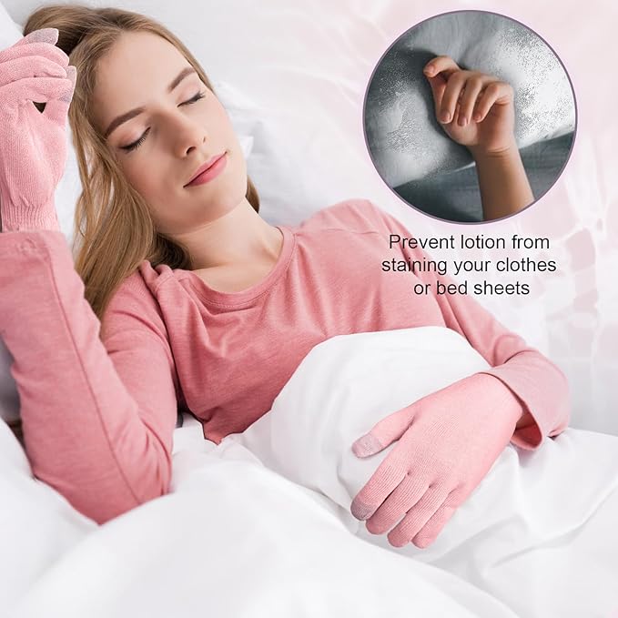 MIG4U Moisturizing Beauty Gloves Touchscreen Overnight Sleeping Glove for Women Dry Hands, Nighttime Lotion, Eczema, SPA, Cosmetic Treatment, Pink 1 Pairs Size S/M