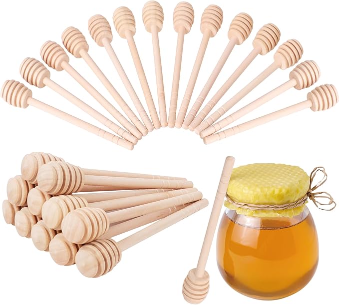 50 PCS Wooden Honey Sticks Dipper 6 Inch, Mini Honeycomb Honey Stirrer Stick For Honey Jar Dispense Drizzle Honey and Wedding Party Favors Gift