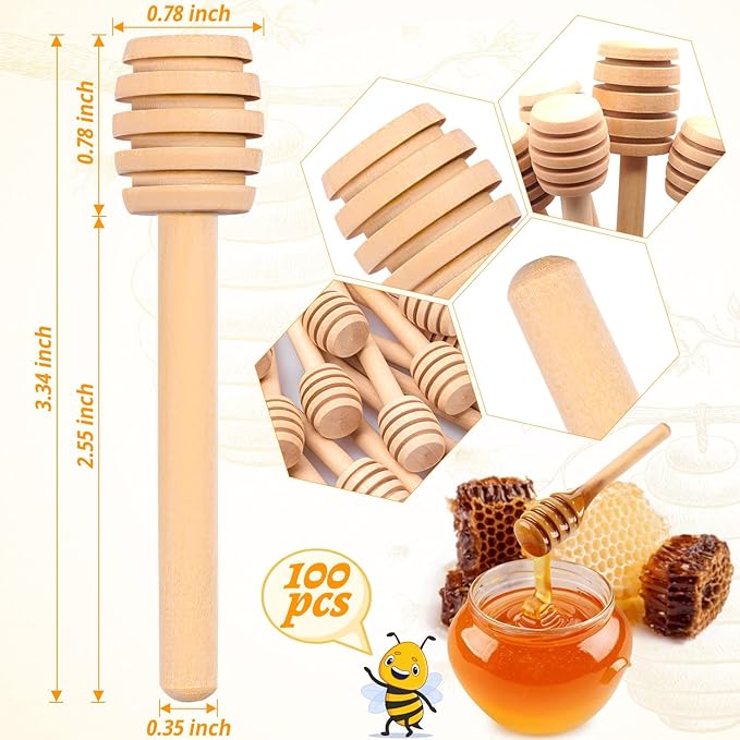 60Pcs Honey Dipper Sticks - Wooden Honey Dipper, 3 Inch Mini Honeycomb Stick, Honey Stirrer Stick for Jar Dispense Drizzle and Wedding Party Present
