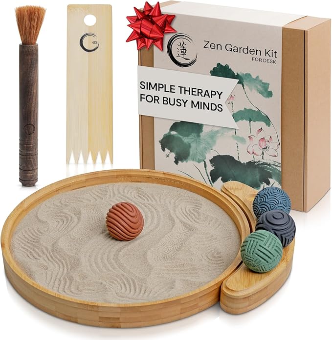 ENSO SENSORY Japanese Zen Garden Kit for Desk – 12” Bamboo Sand Garden Zen Décor | Meditation Gift | Sensory Therapy Tool for Mindfulness & Emotional Wellness
