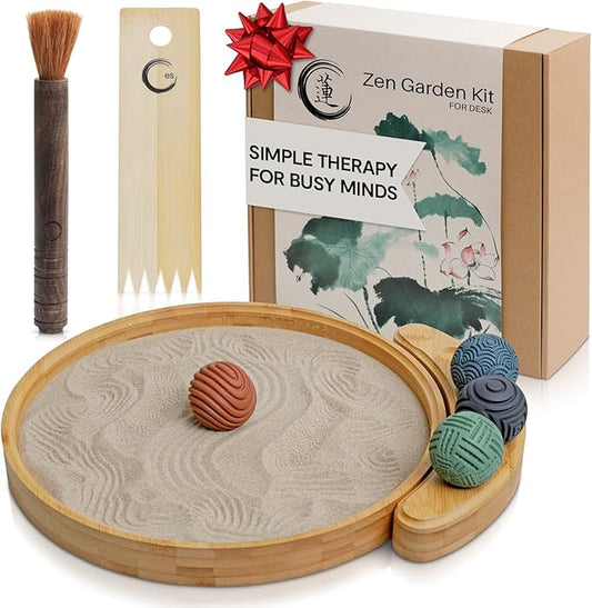 ENSO SENSORY Japanese Zen Garden Kit for Desk – 12” Bamboo Sand Garden Zen Décor | Meditation Gift | Sensory Therapy Tool for Mindfulness & Emotional Wellness